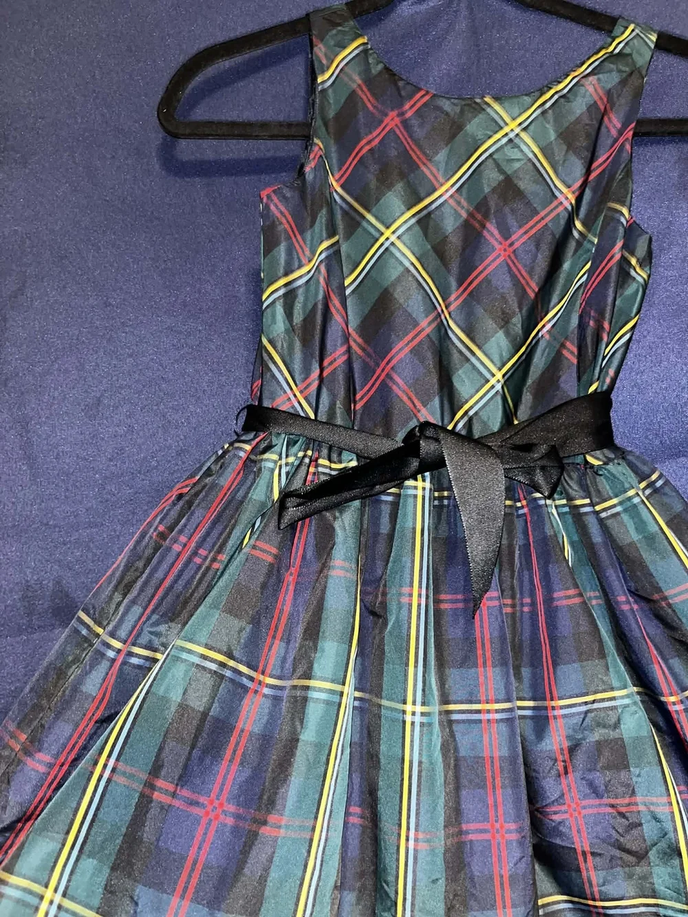 Polo by Ralph Lauren Green and Black Plaid Fit-and-Flare Dress with Bow